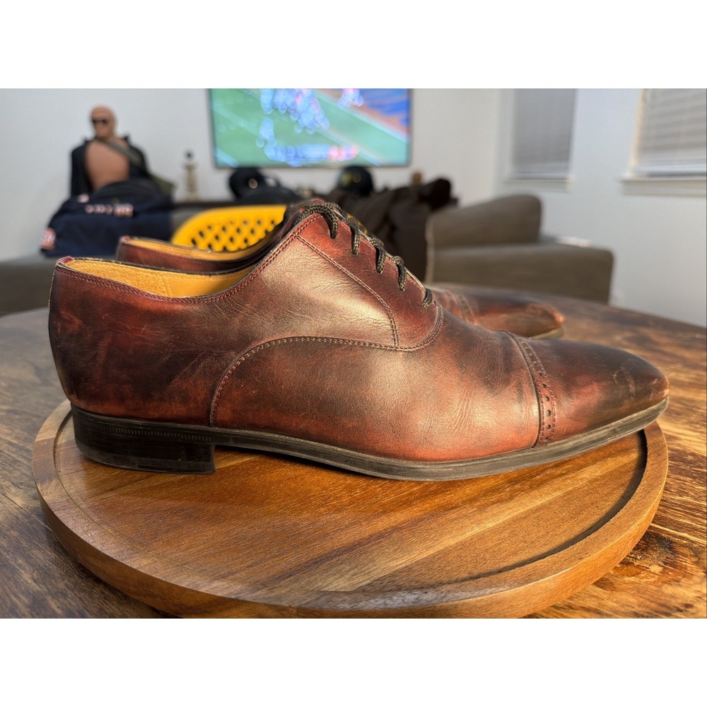 Magnanni 16949 Men's Size 8 M Brown Leather Dress Shoes Cap Toe Brogue Oxfords